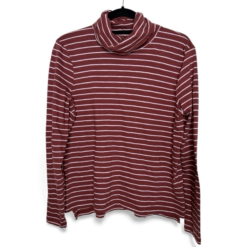 Madewell Striped Cowl Neck Long Sleeve Tee Top | Size Large | 100% Cotton